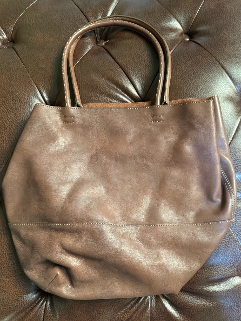 J. Jill Brown Leather Tote with Double Top Handles